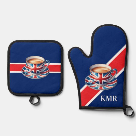 Britse vlag Esthetische Engelse theekop Ovenwant & Pannenlap Set (Voorkant)