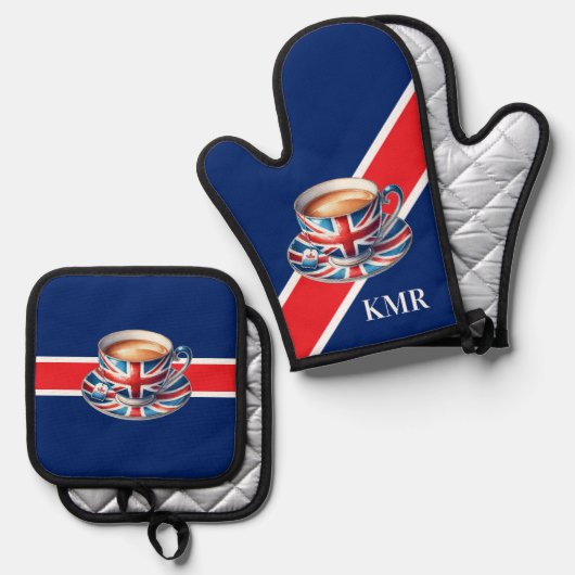 Britse vlag Esthetische Engelse theekop Ovenwant & Pannenlap Set (Voorkant / Achterkant)