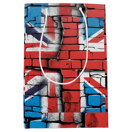 Britse vlag Graffiti Kunst op een bakstenen muur Medium Cadeauzakje (Voorkant)