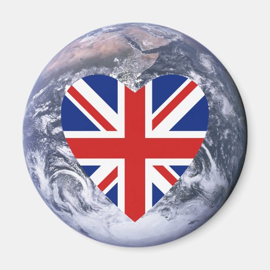 Britse vlag Hart boven Planet Earth Magneet (Voorkant)