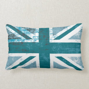 Britse vlag in Grunge Blauwgroen Kussen
