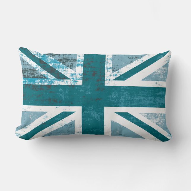 Britse vlag in Grunge Blauwgroen Kussen (Voorkant)