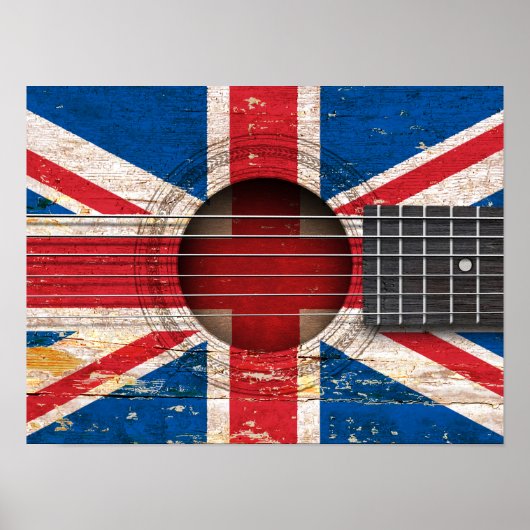 Britse vlag op de oude akoestische gitaar poster (Voorkant)