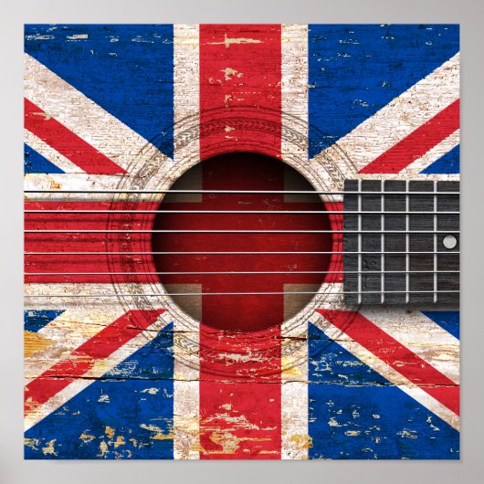 Britse vlag op de oude akoestische gitaar poster (Voorkant)
