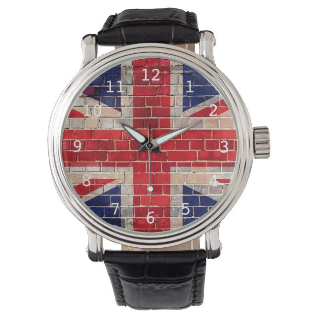 Britse vlag op een bakstenen muur horloge (Voorkant)
