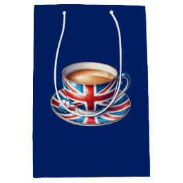 Britse vlag op Engelse theekopje Medium Cadeauzakje
