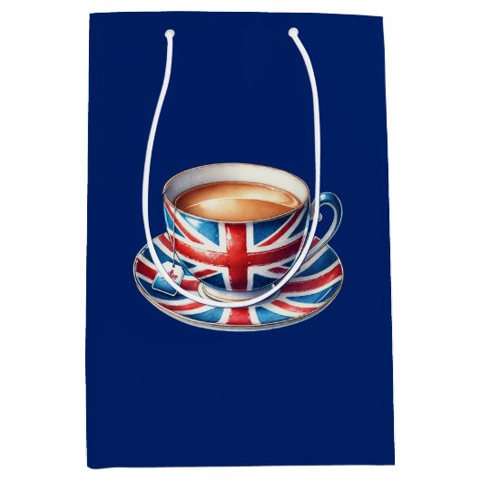Britse vlag op Engelse theekopje Medium Cadeauzakje (Voorkant)