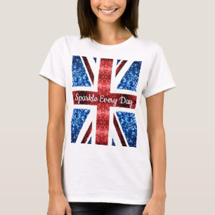 Britse vlag rode blauwe gliters Sparkle each day t T-shirt