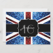 Britse vlag rode blauwe sparkles glitter Sweet 16  Kaart (Voorkant)