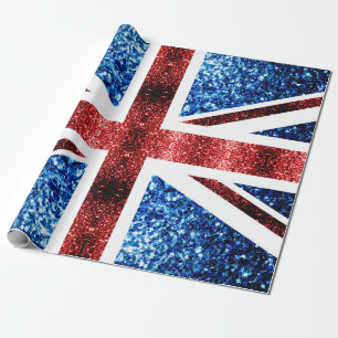 Britse vlag rode en blauwe sparkles cadeaupapier