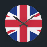 Britse vlag ronde klok<br><div class="desc">Nationale vlag van Groot-Brittannië en Noord-Ierland De vlag van het Verenigd Koninkrijk, ook bekend als de vlag van de Unie of de vlag van de Unie, is van oorsprong uit 1801 met de unie van Groot-Brittannië en Ierland. Het bestaat uit een combinatie van de vlaggen van Engeland, Schotland en Ierland...</div>