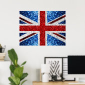 Britse vlag rood blauw wit glitters glinstert poster (Thuiskantoor)