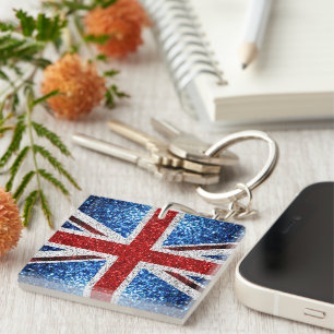 Britse vlag rood blauw wit glitters glinstert sleutelhanger