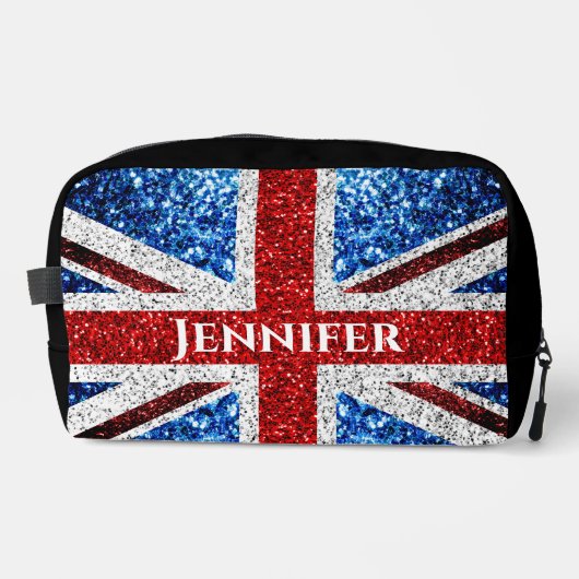Britse vlag rood wit blauw sparkles Eigen naam tek Toilettasje (Voorkant)