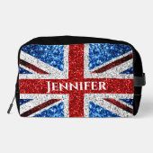 Britse vlag rood wit blauw sparkles Eigen naam tek Toilettasje (Achterkant)