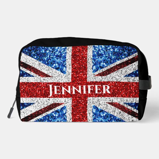 Britse vlag rood wit blauw sparkles Eigen naam tek Toilettasje (Achterkant)