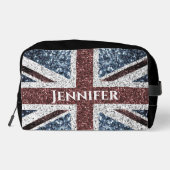 Britse vlag rustieke sparkles Aangepaste naam teks Toilettasje (Achterkant)
