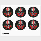 Britse vlag schedel met rode rozen ronde sticker (Vel)