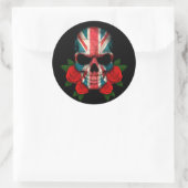 Britse vlag schedel met rode rozen ronde sticker (Tas)