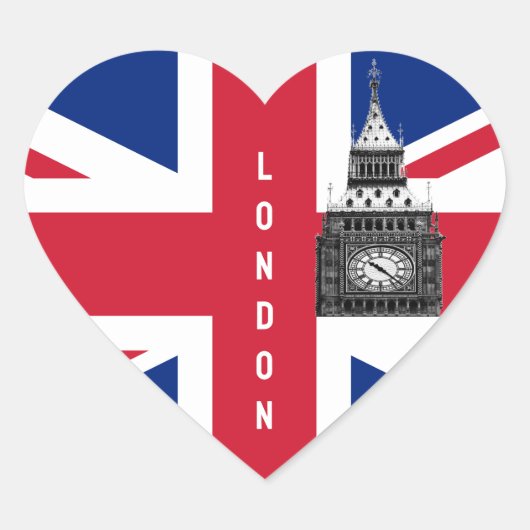 Britse Vlag Sticker, Londen, Big Ben, VK Hart Sticker (Voorkant)