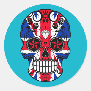  Britse vlag Sugar Skull met Rozen Ronde Sticker