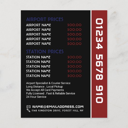 Britse vlag taxi logo met prijslijst flyer (Achterkant)