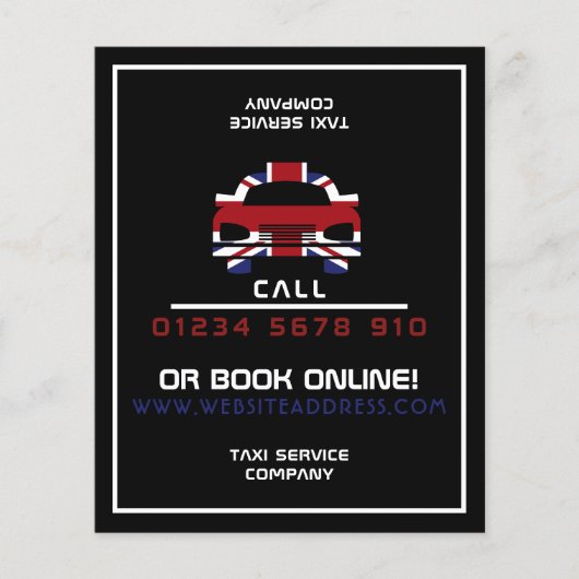 Britse vlag taxi logo met prijslijst flyer (Voorkant)