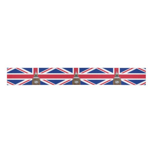 Britse vlag & Verenigd Koninkrijk, Big Ben /London Grosgrain Lint (Voorkant)