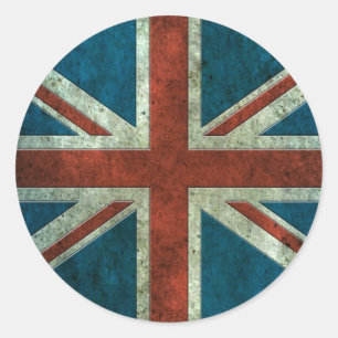 Britse vlag verouderd staal effect rond ronde sticker