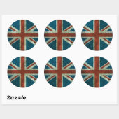 Britse vlag verouderd staal effect rond ronde sticker (Vel)