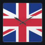 Britse vlag vierkante klok<br><div class="desc">Nationale vlag van Groot-Brittannië en Noord-Ierland De vlag van het Verenigd Koninkrijk, ook bekend als de vlag van de Unie of de vlag van de Unie, is van oorsprong uit 1801 met de unie van Groot-Brittannië en Ierland. Het bestaat uit een combinatie van de vlaggen van Engeland, Schotland en Ierland...</div>