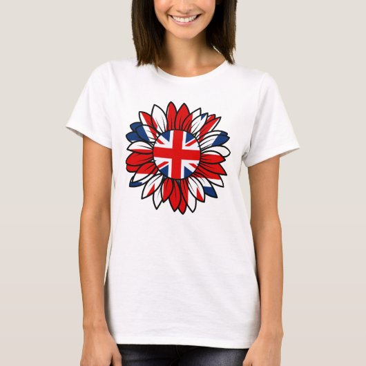 Britse Vlag Zonnebloem Ontwerp Dames Wit T-shirt (Voorkant)