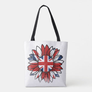 Britse Vlag Zonnebloem Vintage Vervaaide Ontwerp Tote Bag