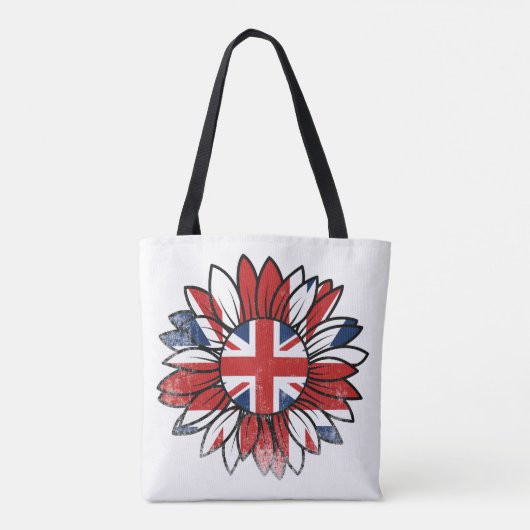 Britse Vlag Zonnebloem Vintage Vervaaide Ontwerp Tote Bag (Achterkant)