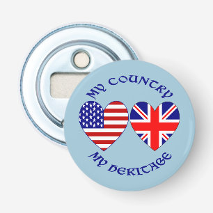 Britse Vlaggen Land Erfgoed VS Hart Button Flesopener