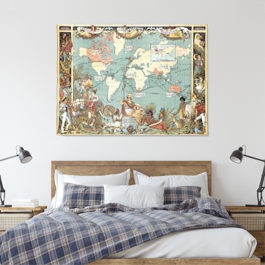  Britse Wereldkaart (1886) Canvas Afdruk (Insitu (Slaapkamer))