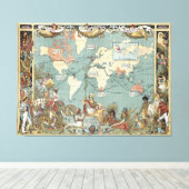  Britse Wereldkaart (1886) Canvas Afdruk (Insitu (Houten vloer))