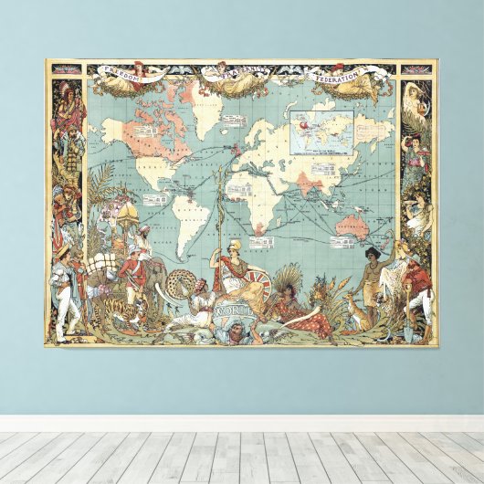  Britse Wereldkaart (1886) Canvas Afdruk (Insitu (Houten vloer))