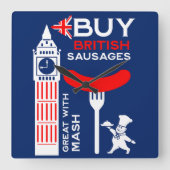 Britse worst en mash keuken vierkante klok (Voorkant)