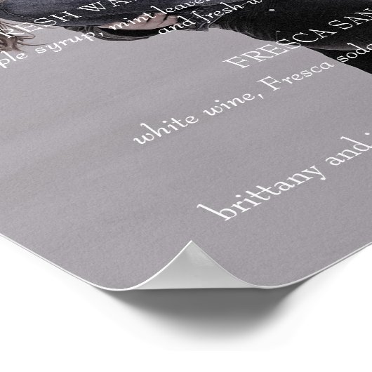 Brittany Black White Cocktails Menu Huwelijksbord Poster (Hoek)
