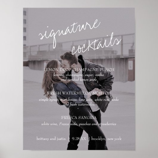 Brittany Black White Cocktails Menu Huwelijksbord Poster (Voorkant)