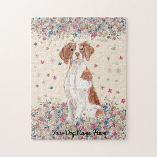 Brittany Dog Bloem Regen Legpuzzel (Verticaal)