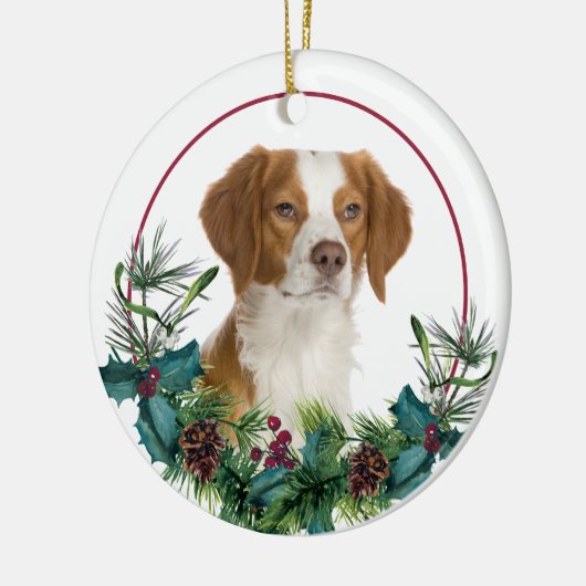 Brittany Dog Evergreen Wreath Keramisch Ornament (Links)
