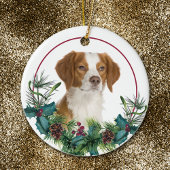 Brittany Dog Evergreen Wreath Keramisch Ornament