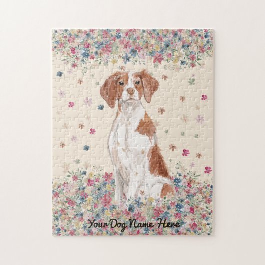 Brittany Dog Flower Rain Legpuzzel (Verticaal)