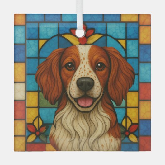 Brittany Dog "Glas in lood" Glas Ornament (Voorkant)