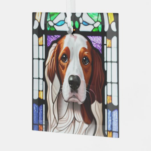 Brittany Dog "Glas in lood" Glas Ornament (Voorkant links)