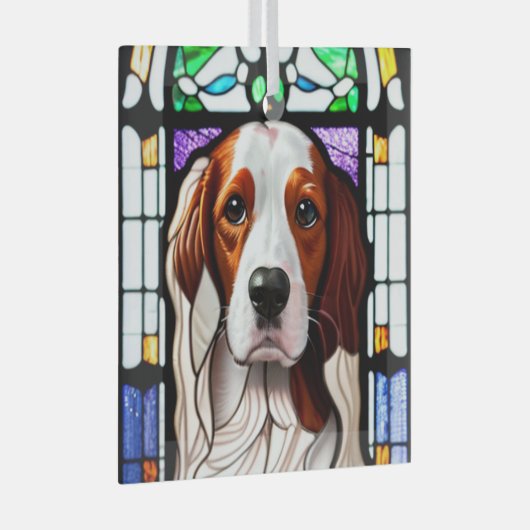 Brittany Dog "Glas in lood" Glas Ornament (Voorkant Rechts)