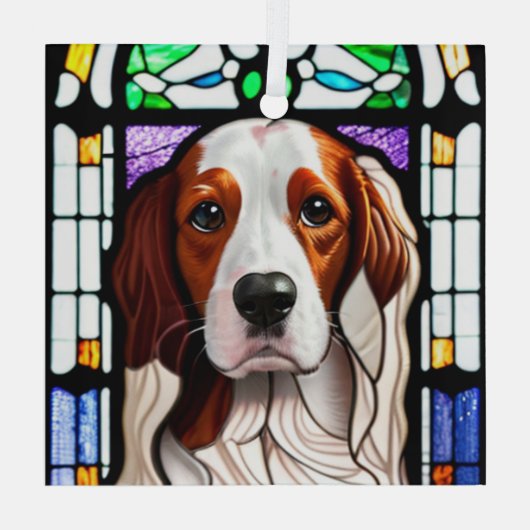 Brittany Dog "Glas in lood" Glas Ornament (Achterkant)