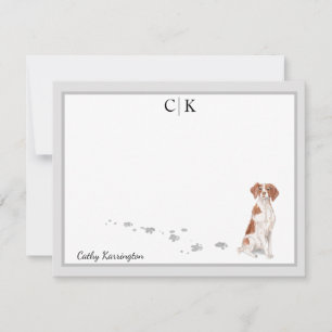 Brittany Dog Grey Border Monogram Jouw naam Aangep Notitiekaartje